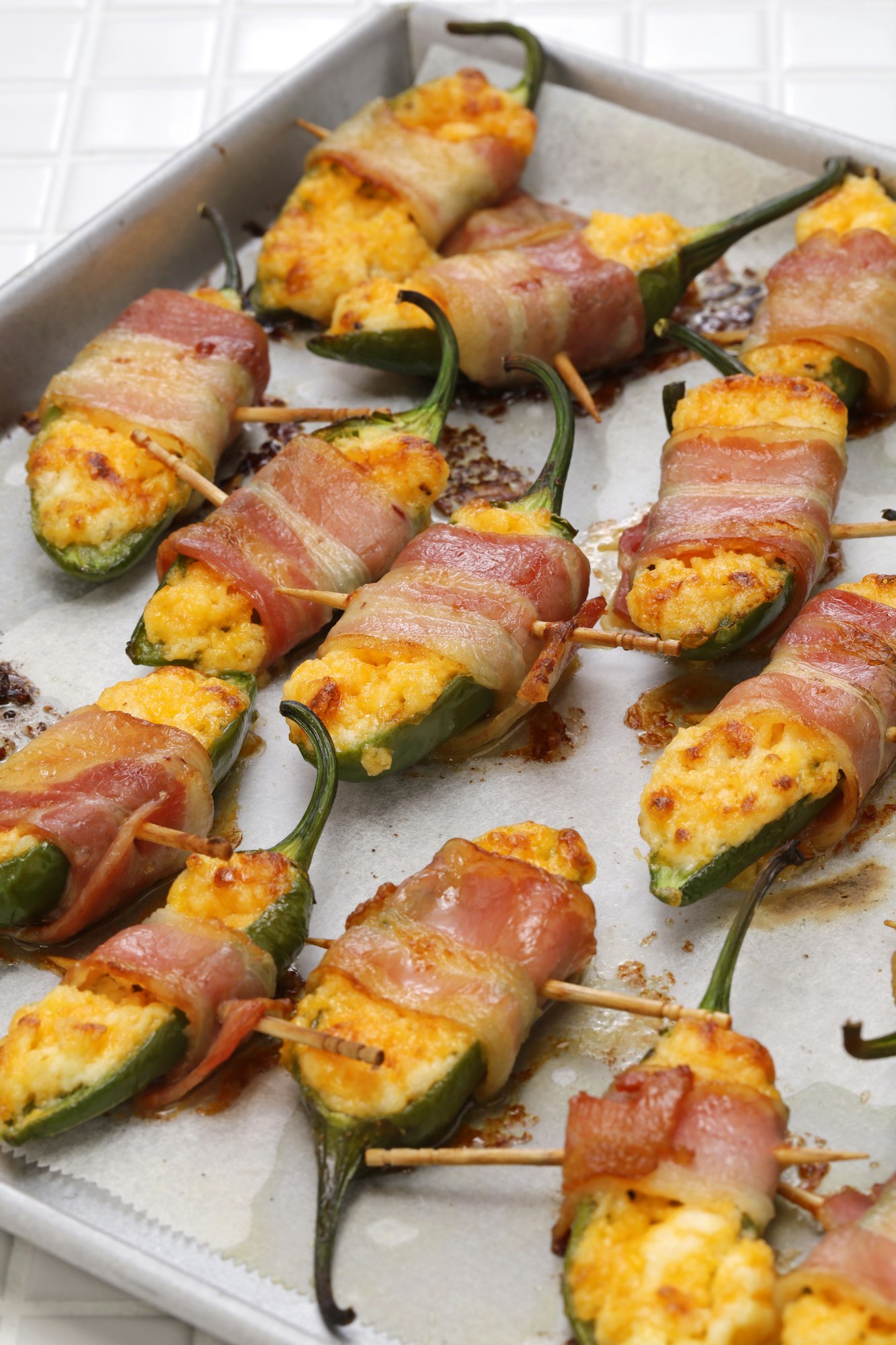 Jalapeno poppers just taken out of the oven.