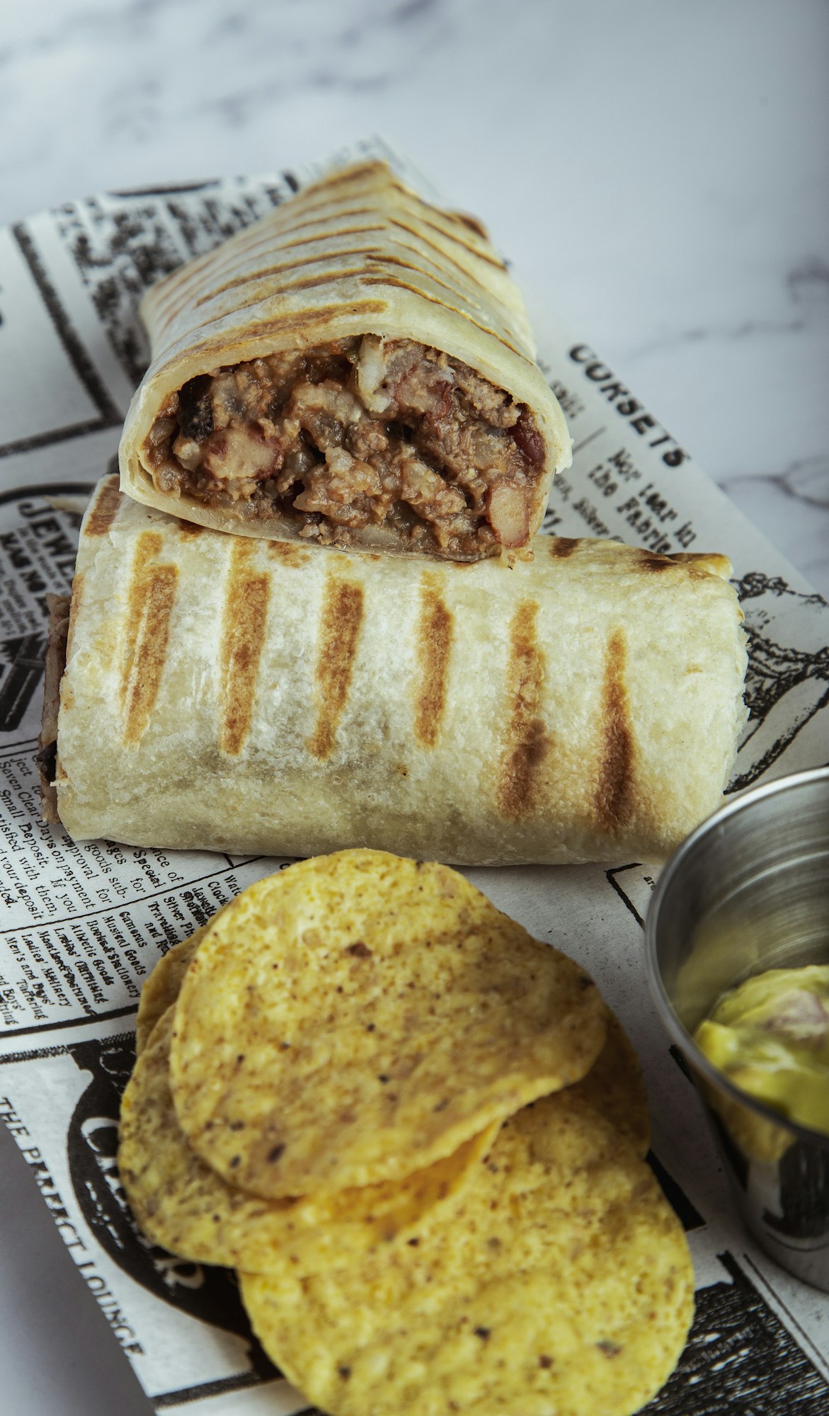 Mexican fast food restaurant - burritos wrapped with pork and vegetables.